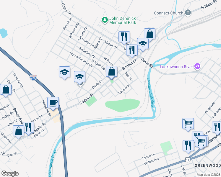 map of restaurants, bars, coffee shops, grocery stores, and more near 106 East Atherton Street in Taylor