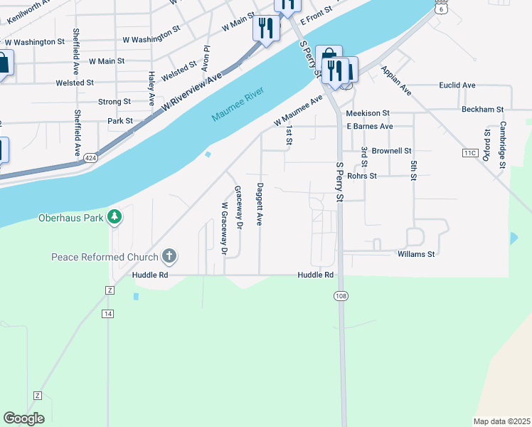 map of restaurants, bars, coffee shops, grocery stores, and more near 860 Daggett Avenue in Napoleon