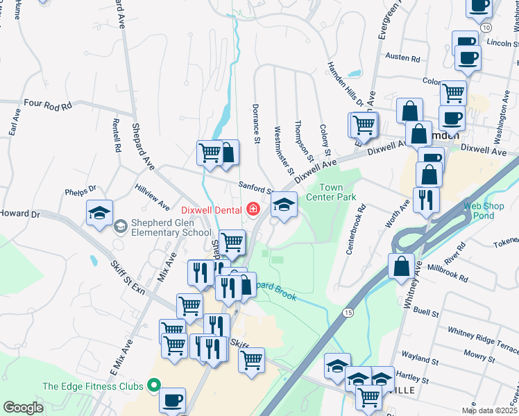 map of restaurants, bars, coffee shops, grocery stores, and more near 2584 Dixwell Avenue in Hamden