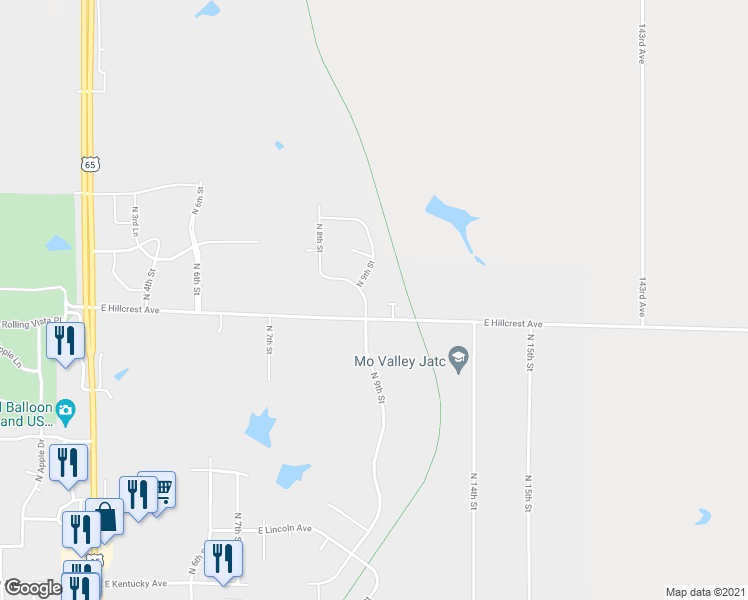 map of restaurants, bars, coffee shops, grocery stores, and more near 2002 North 9th Street in Indianola