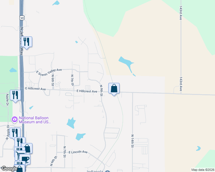 map of restaurants, bars, coffee shops, grocery stores, and more near 2002 North 9th Street in Indianola