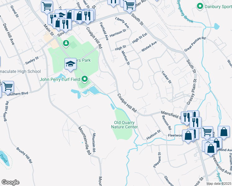map of restaurants, bars, coffee shops, grocery stores, and more near 85 Coalpit Hill Road in Danbury