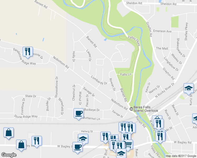 map of restaurants, bars, coffee shops, grocery stores, and more near 350 Lombardy Drive in Berea