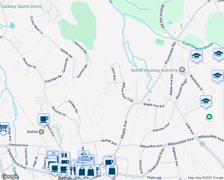 map of restaurants, bars, coffee shops, grocery stores, and more near 12 Idlewood in Bethel
