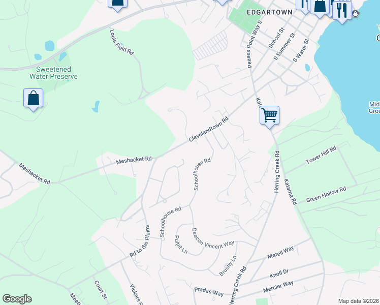 map of restaurants, bars, coffee shops, grocery stores, and more near 82 Clevelandtown Road in Edgartown