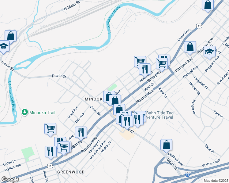 map of restaurants, bars, coffee shops, grocery stores, and more near 2924 Cedar Avenue in Scranton