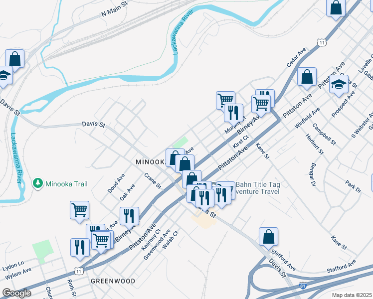 map of restaurants, bars, coffee shops, grocery stores, and more near 2920 Cedar Ave in Scranton