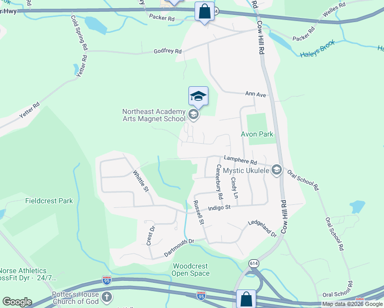 map of restaurants, bars, coffee shops, grocery stores, and more near 145 Lamphere Road in Groton
