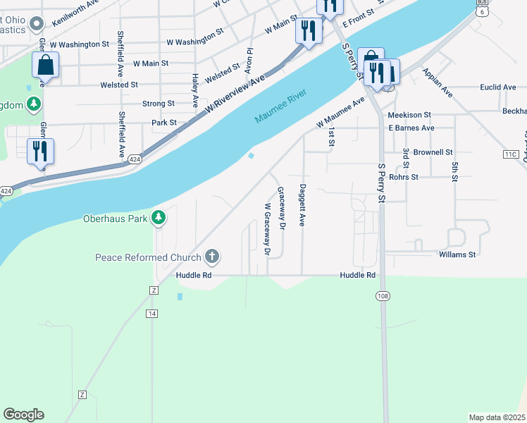 map of restaurants, bars, coffee shops, grocery stores, and more near 860 West Graceway Drive in Napoleon