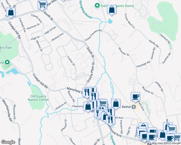 map of restaurants, bars, coffee shops, grocery stores, and more near 1 Bainbridge Boulevard in Bethel