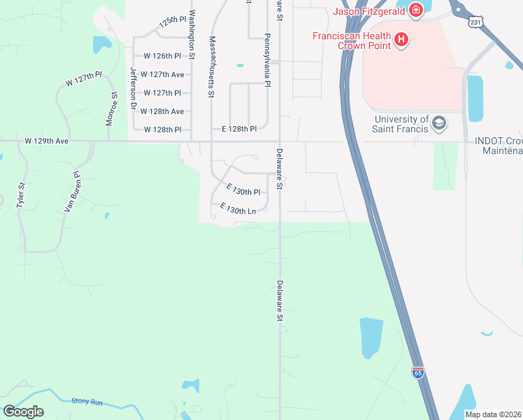 map of restaurants, bars, coffee shops, grocery stores, and more near 206 East 130th Lane in Crown Point
