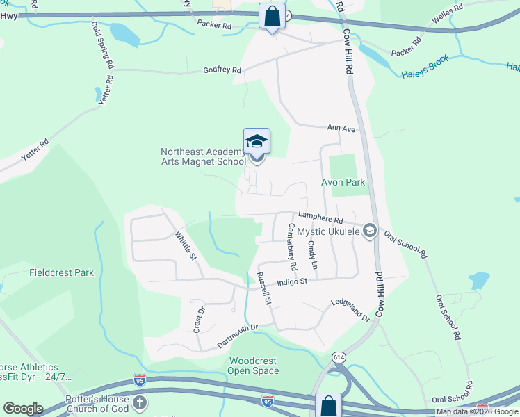 map of restaurants, bars, coffee shops, grocery stores, and more near 145 Lamphere Road in Groton