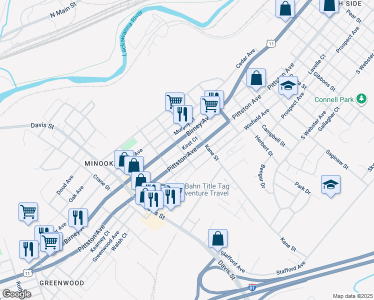 map of restaurants, bars, coffee shops, grocery stores, and more near 2728 Pittston Avenue in Scranton