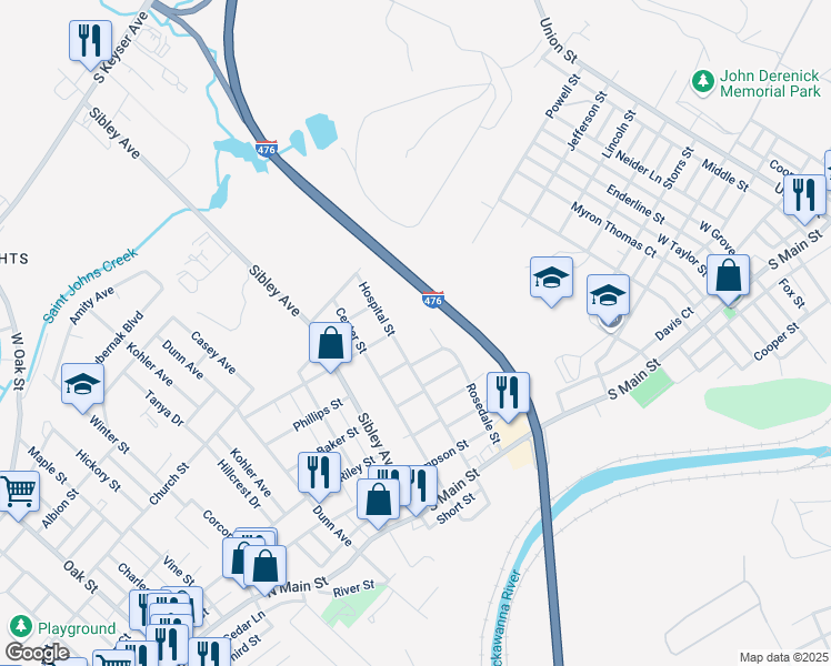 map of restaurants, bars, coffee shops, grocery stores, and more near 505 Hospital Street in Taylor
