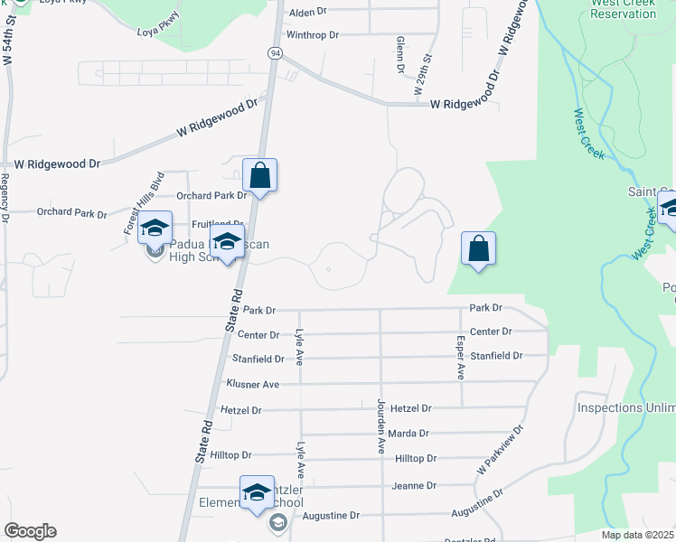 map of restaurants, bars, coffee shops, grocery stores, and more near 6765 State Road in Parma