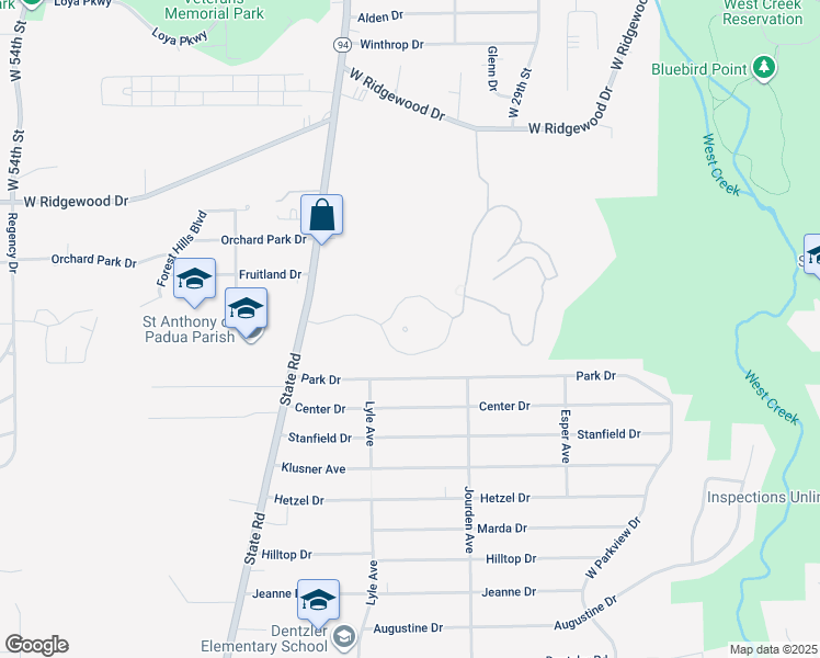 map of restaurants, bars, coffee shops, grocery stores, and more near 6765 State Road in Parma