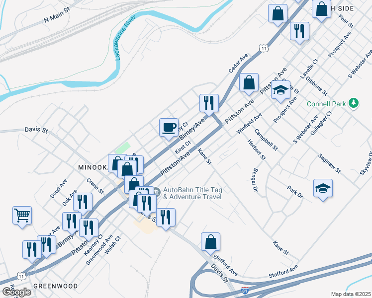 map of restaurants, bars, coffee shops, grocery stores, and more near 2728 Pittston Avenue in Scranton