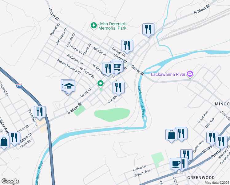 map of restaurants, bars, coffee shops, grocery stores, and more near 307 Cooper Street in Taylor