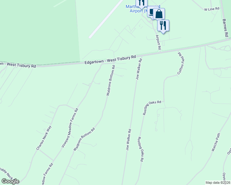 map of restaurants, bars, coffee shops, grocery stores, and more near 40 Waldrons Bottom Road in West Tisbury