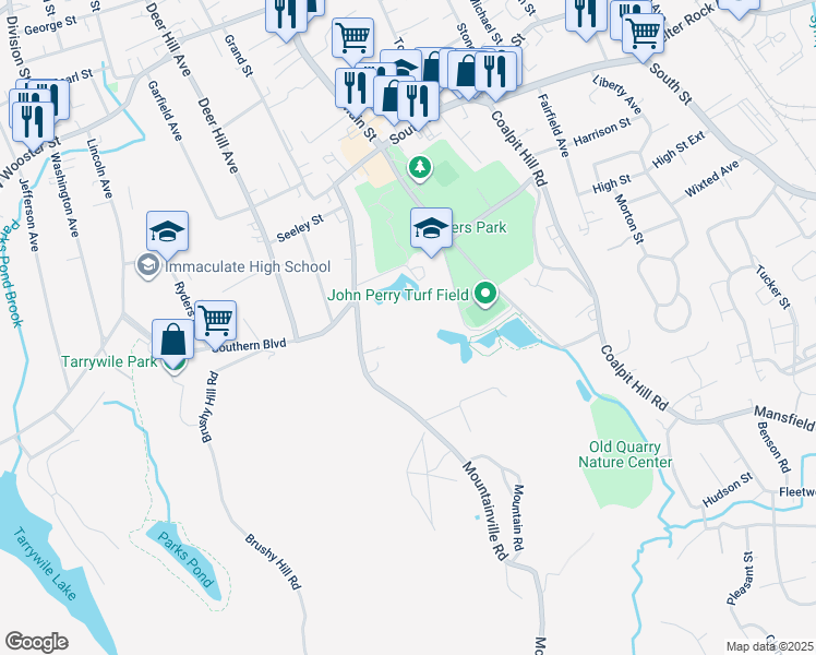 map of restaurants, bars, coffee shops, grocery stores, and more near 6A Mountainville Road in Danbury