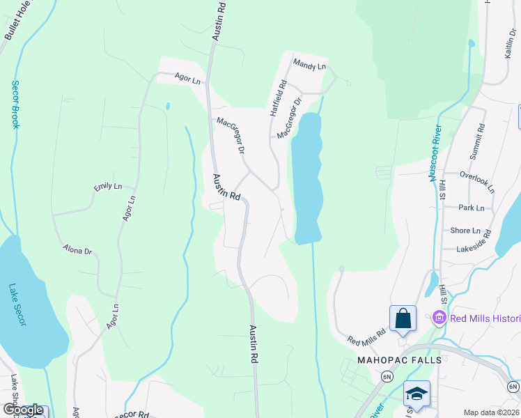 map of restaurants, bars, coffee shops, grocery stores, and more near 210 Austin Road in Mahopac