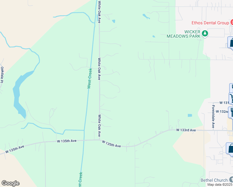 map of restaurants, bars, coffee shops, grocery stores, and more near 13251 White Oak Avenue in Cedar Lake