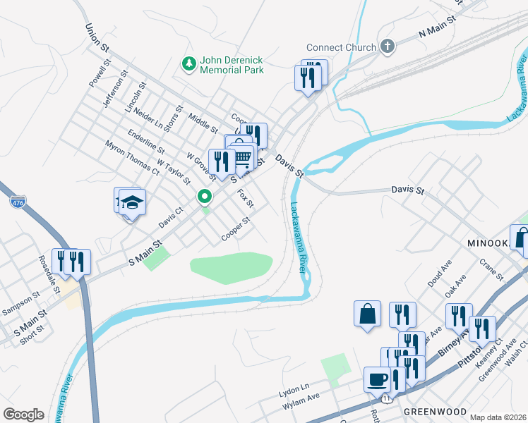 map of restaurants, bars, coffee shops, grocery stores, and more near 225 East Grove Street in Taylor