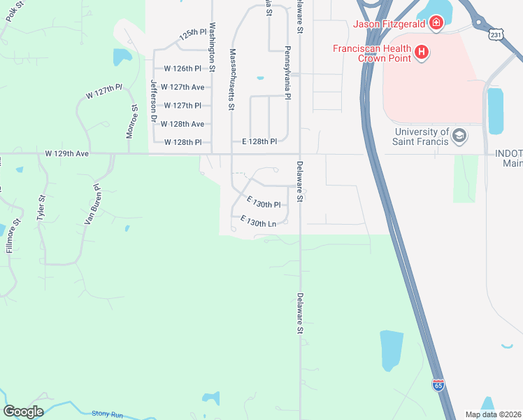 map of restaurants, bars, coffee shops, grocery stores, and more near 206-298 East 130th Lane in Crown Point