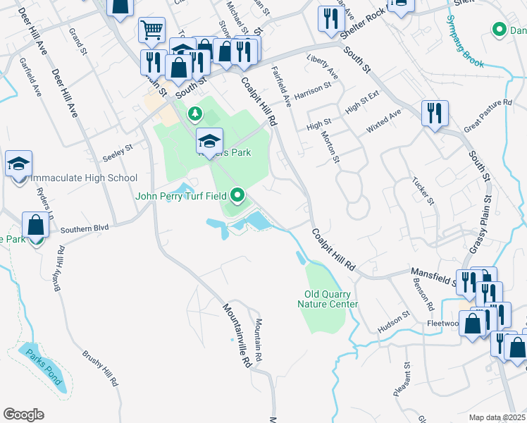 map of restaurants, bars, coffee shops, grocery stores, and more near 77 Memorial Drive in Danbury
