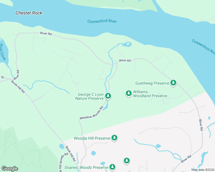 map of restaurants, bars, coffee shops, grocery stores, and more near 46 Meadow Woods Road in Deep River