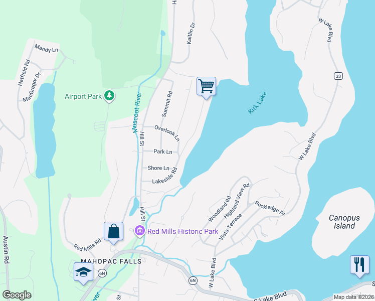 map of restaurants, bars, coffee shops, grocery stores, and more near 50 Lakeside Road in Mahopac
