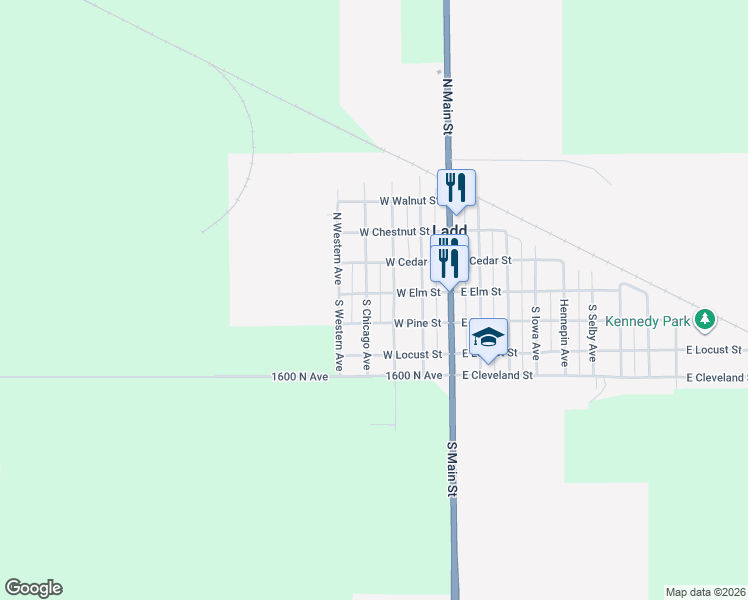 map of restaurants, bars, coffee shops, grocery stores, and more near 116 North Chicago Avenue in Ladd