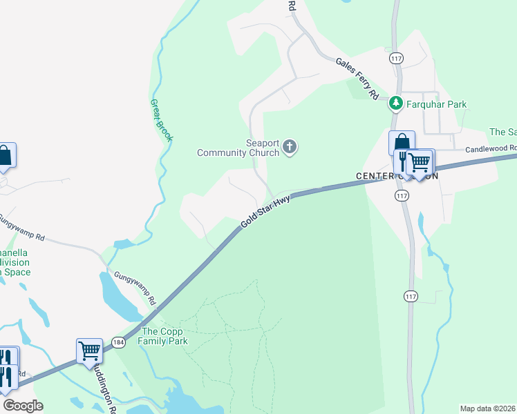 map of restaurants, bars, coffee shops, grocery stores, and more near 40 Daboll Road in Groton