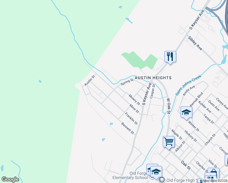 map of restaurants, bars, coffee shops, grocery stores, and more near 1101 Spring Street in Old Forge