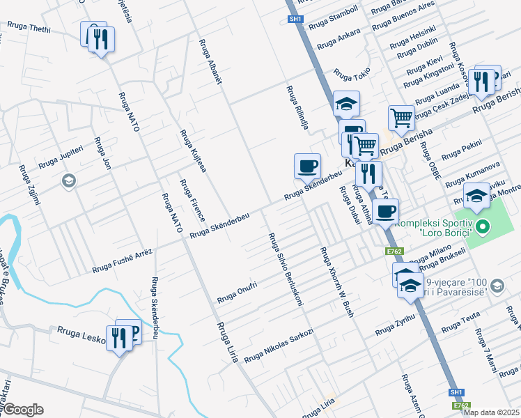 map of restaurants, bars, coffee shops, grocery stores, and more near Rruga Skënderbeu in Kamëz