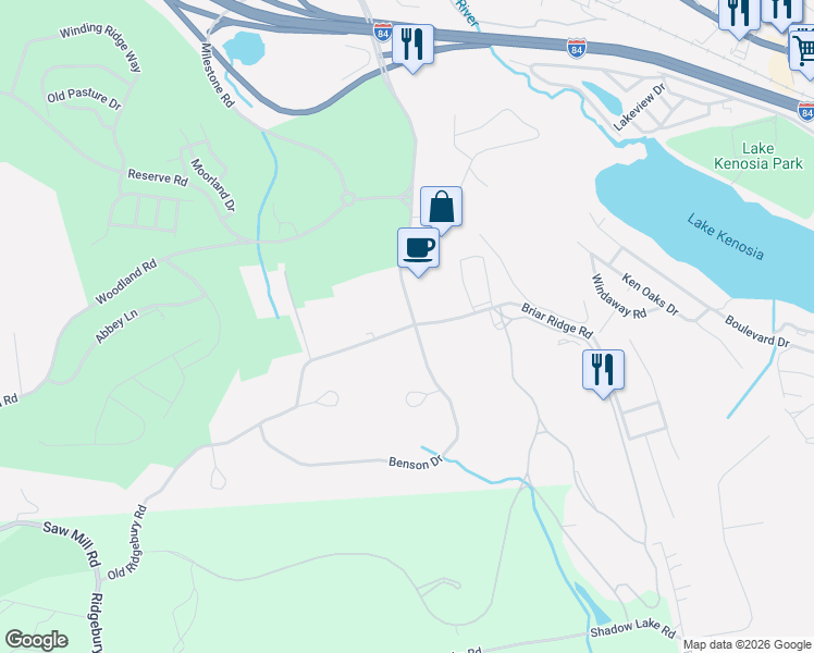 map of restaurants, bars, coffee shops, grocery stores, and more near 44 Old Ridgebury Road in Danbury