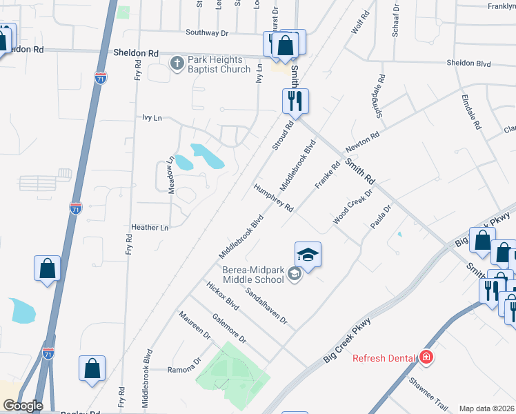 map of restaurants, bars, coffee shops, grocery stores, and more near 6846 Middlebrook Boulevard in Middleburg Heights