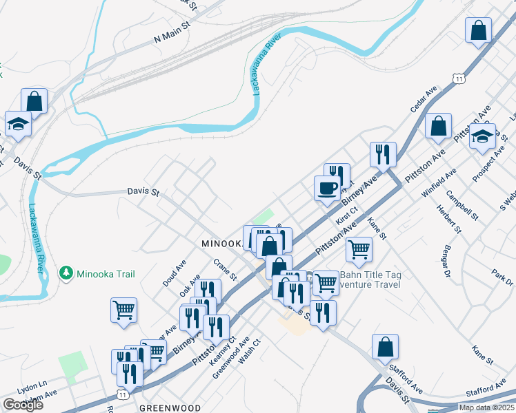map of restaurants, bars, coffee shops, grocery stores, and more near 2924 Colliery Avenue in Scranton