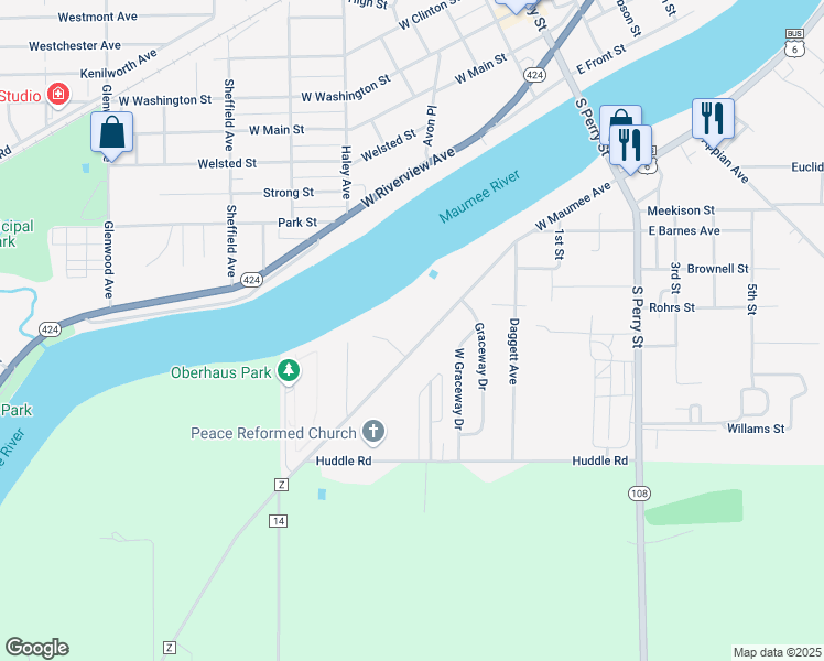 map of restaurants, bars, coffee shops, grocery stores, and more near 540 West Maumee Avenue in Napoleon