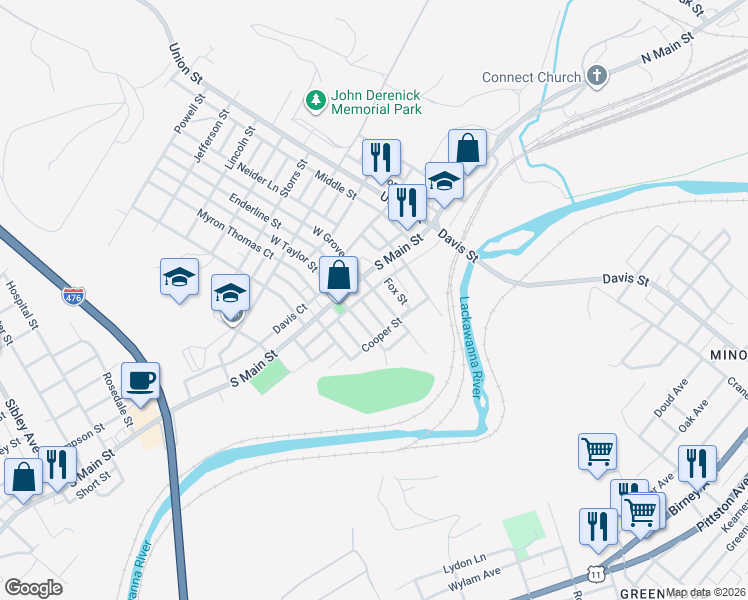 map of restaurants, bars, coffee shops, grocery stores, and more near 309 South Main Street in Taylor