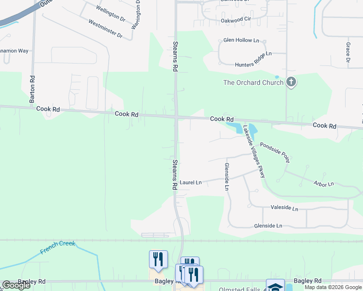 map of restaurants, bars, coffee shops, grocery stores, and more near 7429 Stearns Road in Cuyahoga County