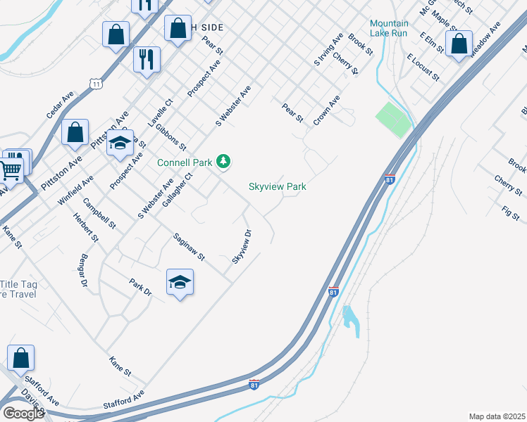 map of restaurants, bars, coffee shops, grocery stores, and more near 905 Gibbons Street in Scranton