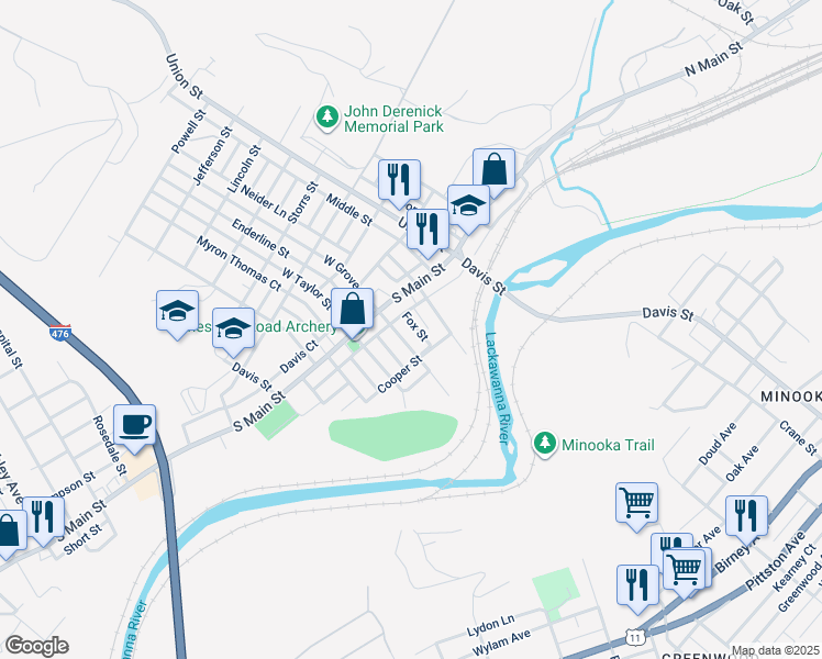 map of restaurants, bars, coffee shops, grocery stores, and more near 124 Fox St in Taylor