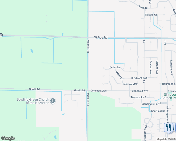 map of restaurants, bars, coffee shops, grocery stores, and more near Township Highway 81 in Bowling Green