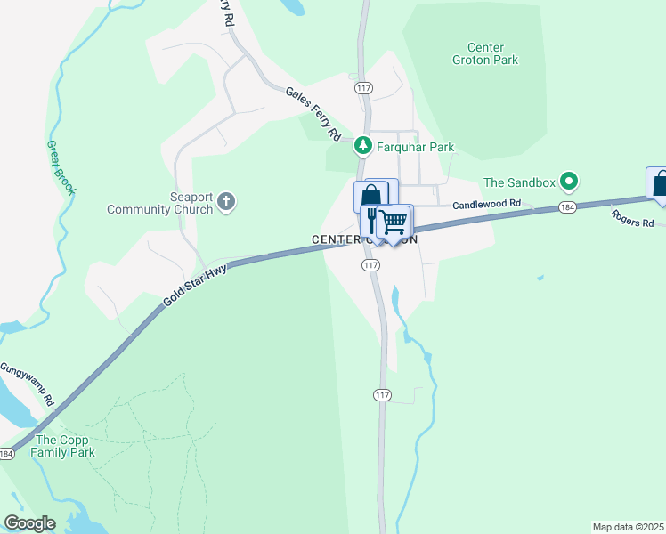 map of restaurants, bars, coffee shops, grocery stores, and more near 1241 Gold Star Highway in Groton