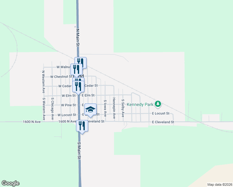 map of restaurants, bars, coffee shops, grocery stores, and more near 107 Hennepin Avenue in Ladd