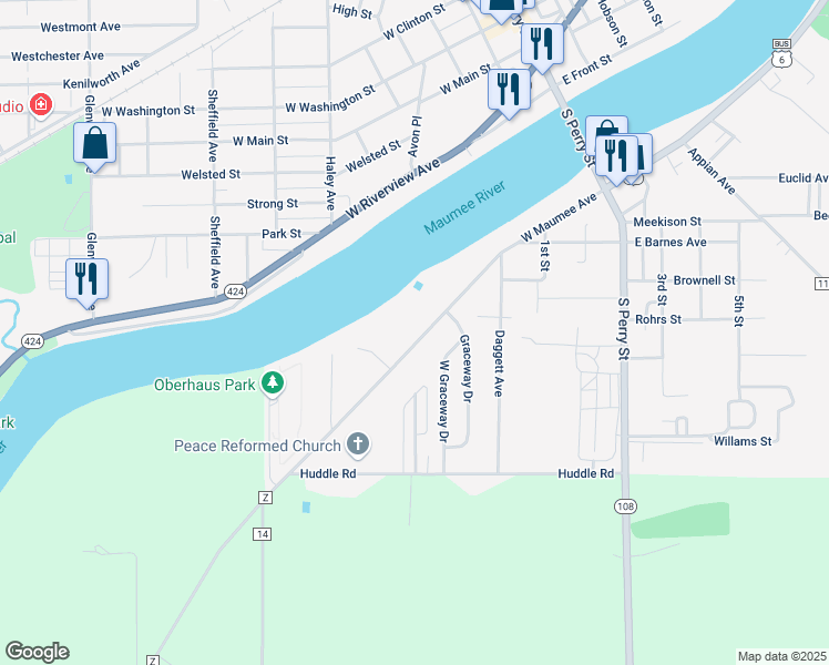 map of restaurants, bars, coffee shops, grocery stores, and more near 540 West Maumee Avenue in Napoleon