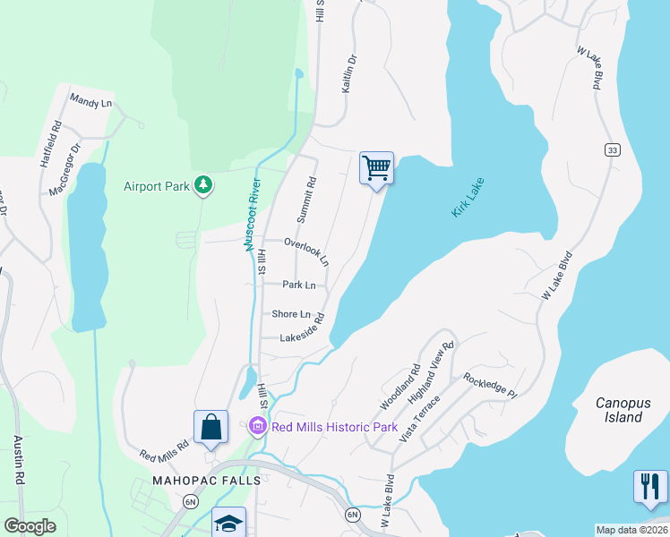 map of restaurants, bars, coffee shops, grocery stores, and more near 50 Lakeside Road in Mahopac