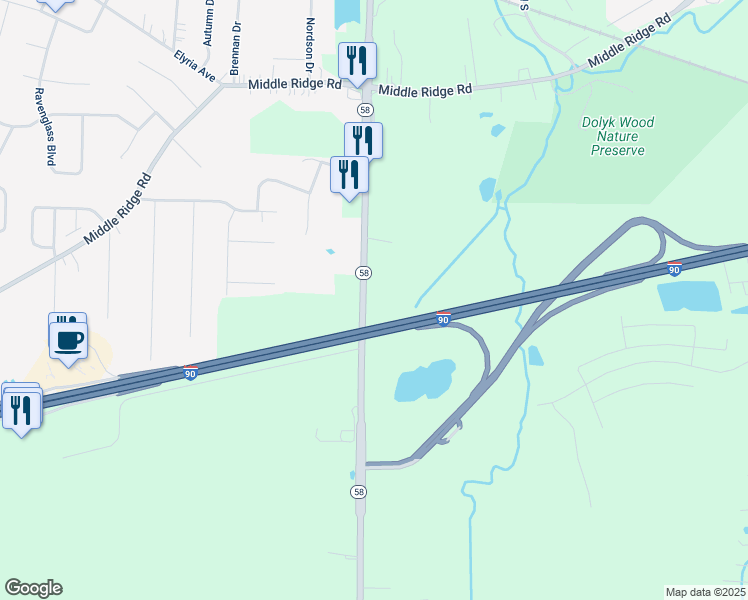 map of restaurants, bars, coffee shops, grocery stores, and more near 7805 Leavitt Road in Amherst