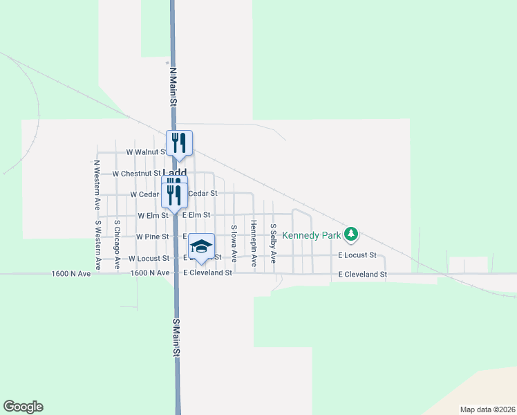 map of restaurants, bars, coffee shops, grocery stores, and more near 107 Hennepin Avenue in Ladd
